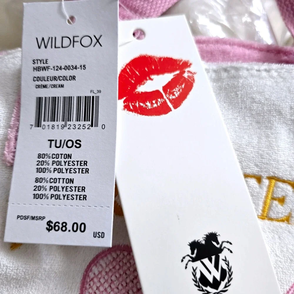 Wildfox Apres Tennis Brunch Club Terry Cloth Tote Bag Pink White‎ NWT